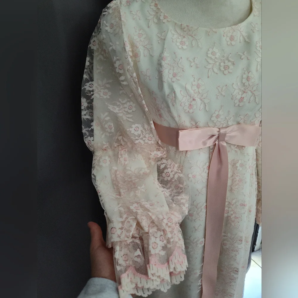 vintage 60s/70s lace dress boho x small - Picture 4 of 8